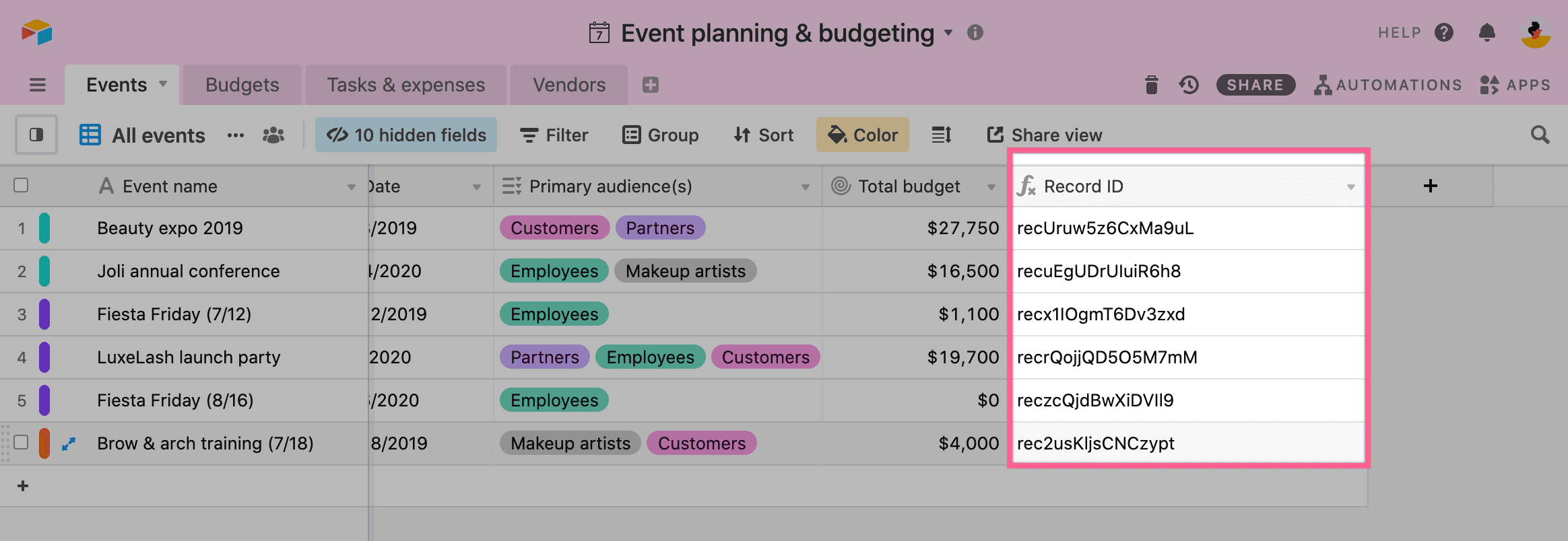 Record ID field in Airtable