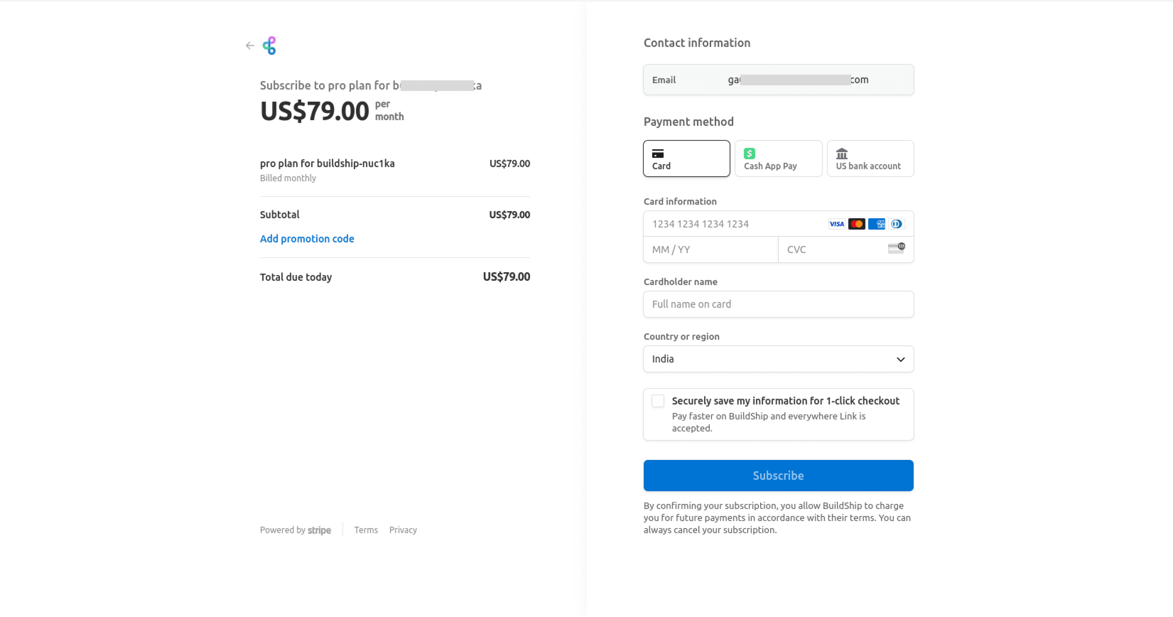 buildship stripe checkout