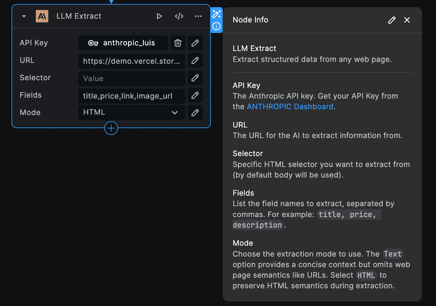 Anthropic LLM Extract Node