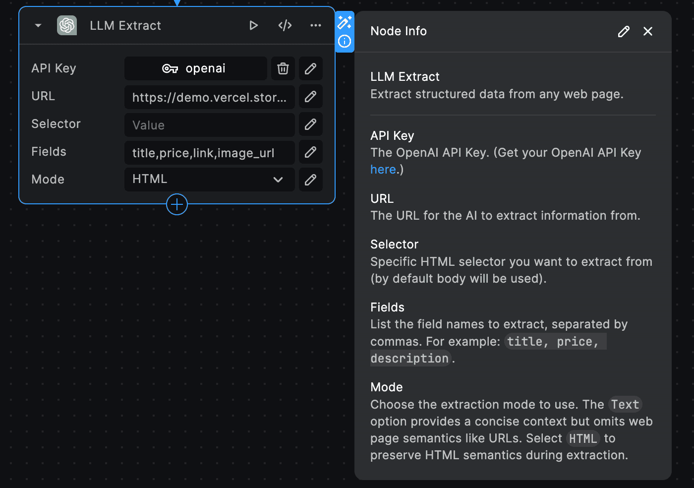 Open AI LLM Extract Node